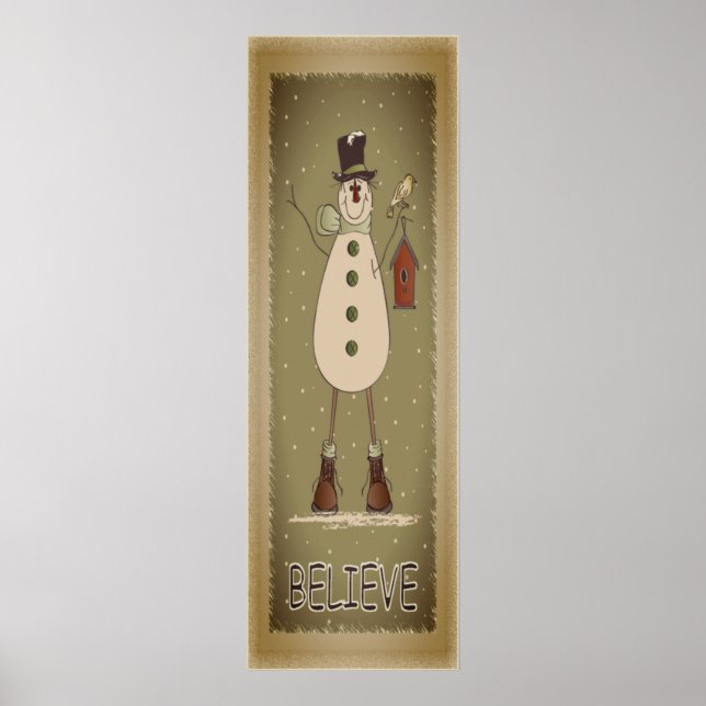Poster Vieille mode Croire Snowman (Devant)