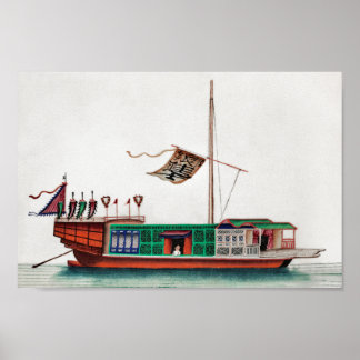 Poster Vieille peinture chinoise d'une jonque de passager