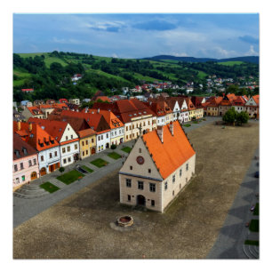 Poster Vieille place dans Bardejov par jour, Slovaquie