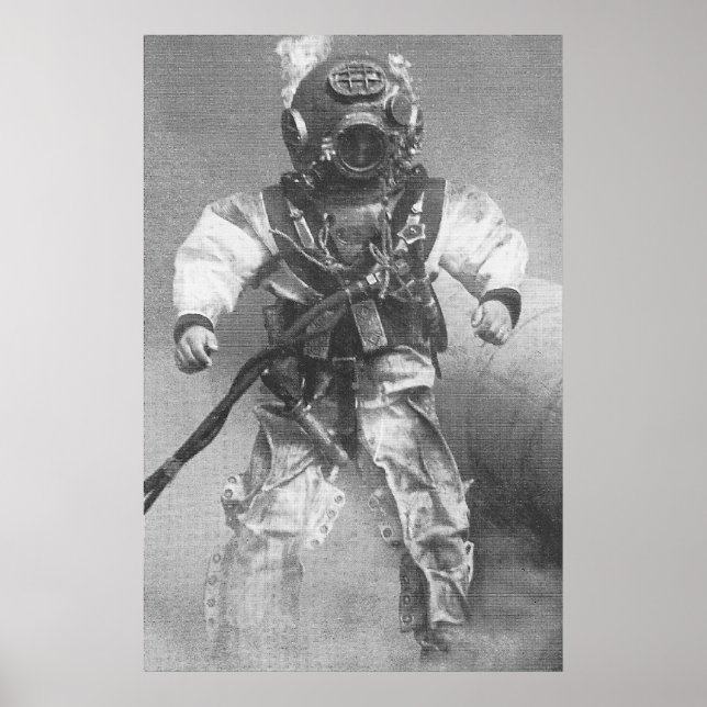 Poster vieille plongée pic noir et blanc (Devant)