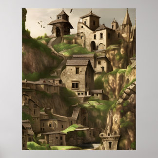 Poster Vieille ville sur des maisons en pierre de montagn