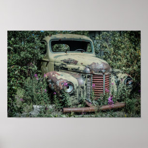 Poster Vieille voiture ferraille rouillée
