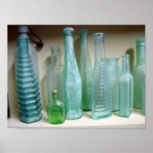 Poster Vieilles bouteilles en verre vertes