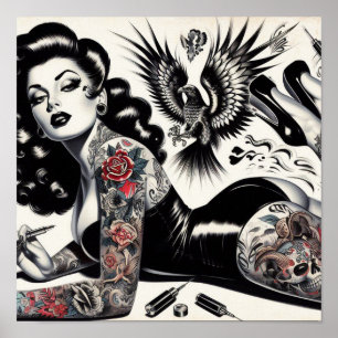 Poster Vielle écolière tatouée