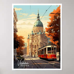 Poster Vienne Autriche Illustration Vintage voyage d'art