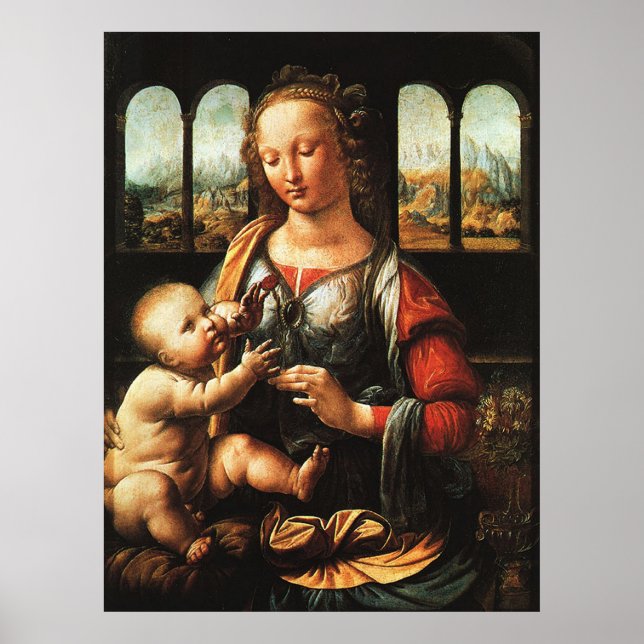 Poster Vierge à l'oeillet, Léonard de Vinci (Devant)