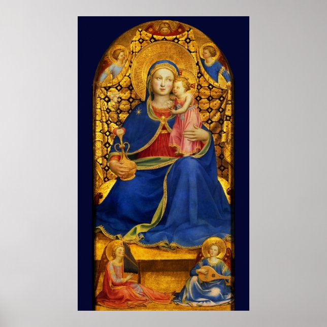 Poster VIERGE AVEC ENFANT ET ANGELS par FRA ANGELICO Blue (Devant)