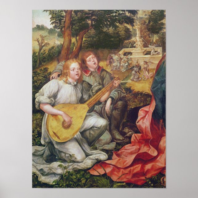 Poster Vierge et enfant avec anges (Devant)