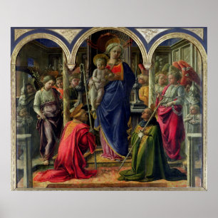 Poster Vierge et enfant entouré d'anges