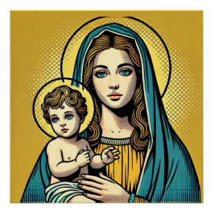 Poster Vierge Marie avec bébé Jésus Christ