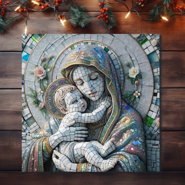Poster Vierge Marie et bébé Jésus | Statue mosaïque (Créateur téléchargé)