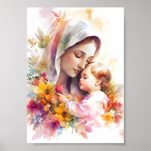 Poster Vierge Marie et Enfant Jésus Madonna Mère Bienheur