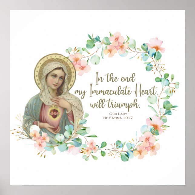 Poster Vierge Marie Fatima Catholique Religieux Floral (Devant)