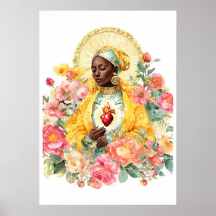 Poster Vierge Marie Fleurie Catholique Mère de Dieu bénie