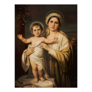 Poster Vierge Marie tenant le bébé Jésus