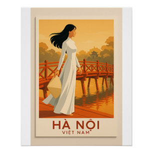 Poster Vietnam Travel - Viêt-namienne en robe blanche