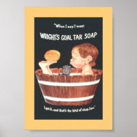Vieux 1920 Wright's Coal Tar Soap Ad Boy in Wash T