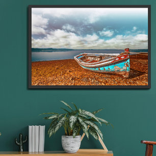 Poster Vieux Aiola. Bateau traditionnel portugais sur la 