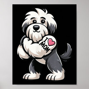 Poster Vieux anglais Sheepdog I Love Maman Funny Chien Ta