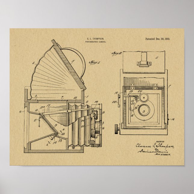 Poster Vieux appareil photo Obscura Brevet dessin d'art I (Devant)