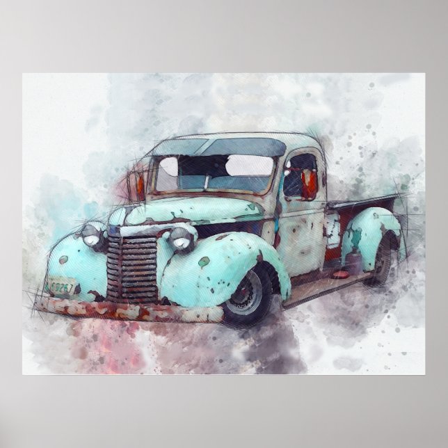 Poster Vieux camion rouillé Vintage (Devant)
