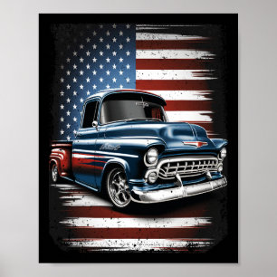 Poster Vieux camionnette Drapeau américain 4 juillet Patr