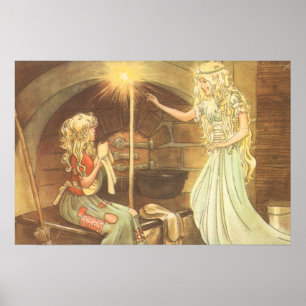 Poster Vieux Conte de Fées, Cendrillon et Marraine Fée