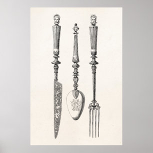 Poster Vieux couverts de 1800s de couteau de fourchette