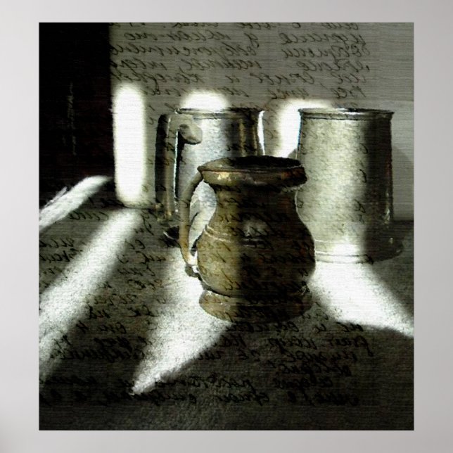 Poster Vieux cuivres et cubes d'eau (Devant)
