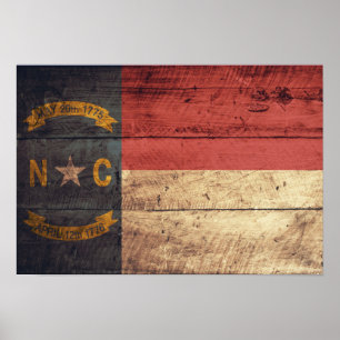 Poster Vieux drapeau en bois de la Caroline du Nord ;