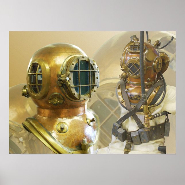 Poster Vieux équipement de plongée, Histoire du musée de  (Devant)