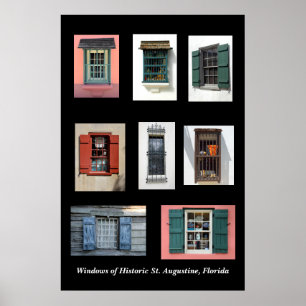 Poster Vieux fenêtres de l'historique St Augustine, Flori