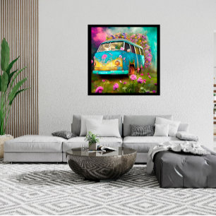 Poster Vieux fourgon Combi avec fleurs