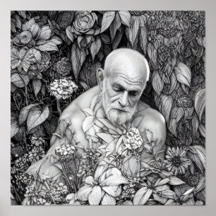 Poster Vieux Homme De Plantes Et De Fleurs Art numérique