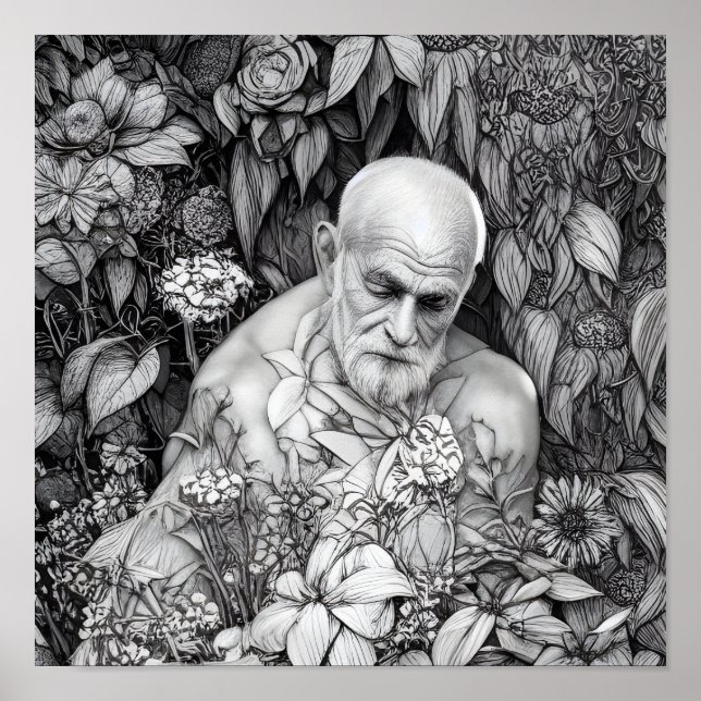 Poster Vieux Homme De Plantes Et De Fleurs Art numérique (Devant)