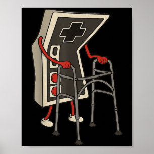 Poster Vieux joueur drôle de jeu vidéo rétro années 80 90
