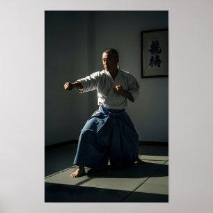 Poster Vieux maître de karaté exécutant un kata