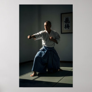 Poster Vieux maître de karaté exécutant un kata