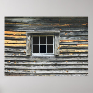 Poster Vieux mur en bois avec fenêtre