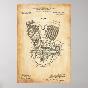 Poster Vieux papier   Brevet de moteur à combustion inter