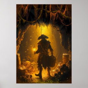 Poster Vieux Pirates des Caraïbes Capitaine dans son Den