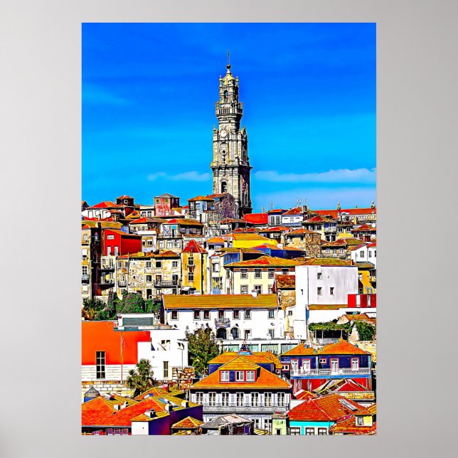 Poster Vieux Porto avec tour Clerigos (Devant)