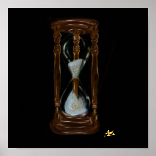 Poster Vieux sablier sur la toile noire (Devant)