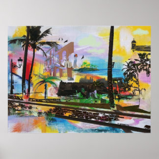 Poster Vieux San Juan, Porto Rico - collage d'œuvres d'ar