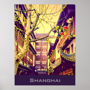Poster Vieux Shanghai voyage millésime Yu Yuan Garden