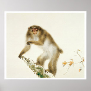 Poster Vieux singe avec cerise en automne