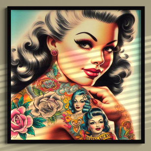 Poster Vieux Tatouage de l'école Pin-up
