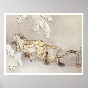 Poster Vieux tigre dans la neige, Hokusai, 1849