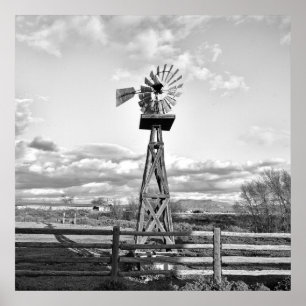 Poster Vieux Windmill Farm Ranch Paysage Photographie