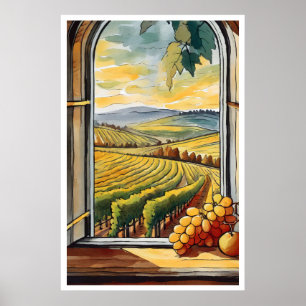 Poster Vignoble à travers la fenêtre Automne / Automne Po
